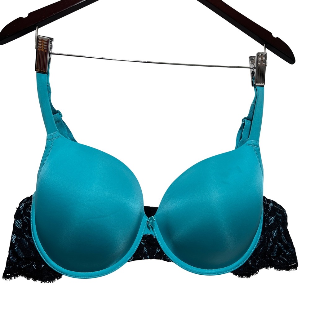 Torrid‎ 44C Teal Blue Black Lace Underwire Push Up Bra with Band Extender 5038